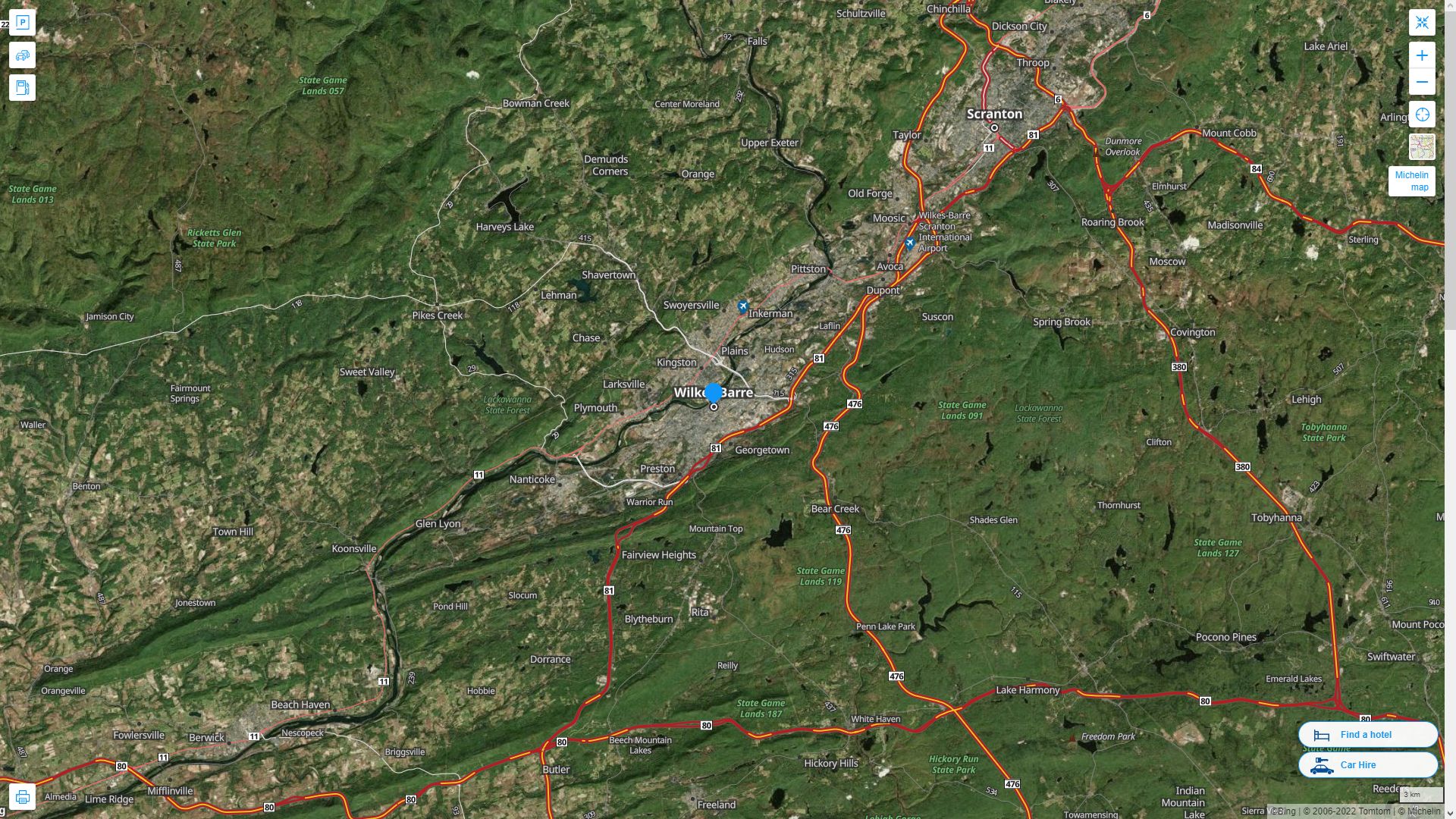 Wilkes Barre Pennsylvania Highway and Road Map with Satellite View